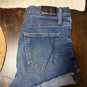 Kendall & Kylie Dark Blue High-Rise Denim Shorts with Frayed Hem